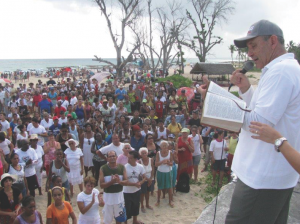 Bishop Ricardo Pereira preaches at a baptism service in Havana. Photo courtesy of the Methodist Church of Cuba.